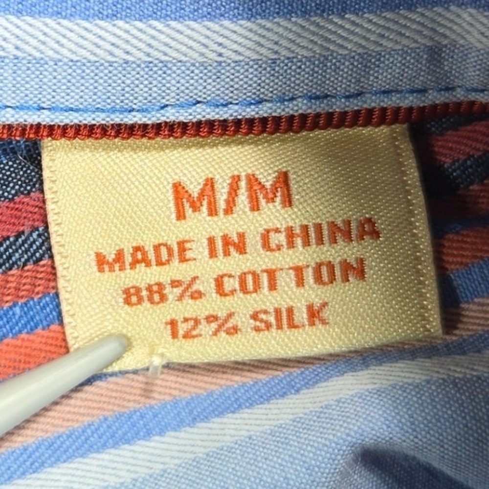 Tommy Bahama Button-Up Shirt Striped Cotton Silk Blue Orange Mens Size M - Picture 5 of 8